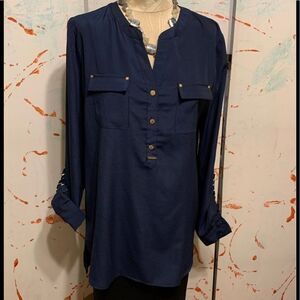 Anne Klein size medium navy blue long sleeve blouse/tunic